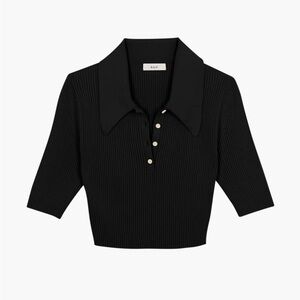 ALC cropped ribbed knit polo fitted collared top S